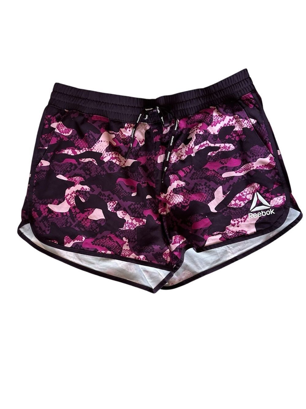 Reebok Womens Printed Essential Running Short with Pockets Pink Camouflage Med - Picture 2 of 9